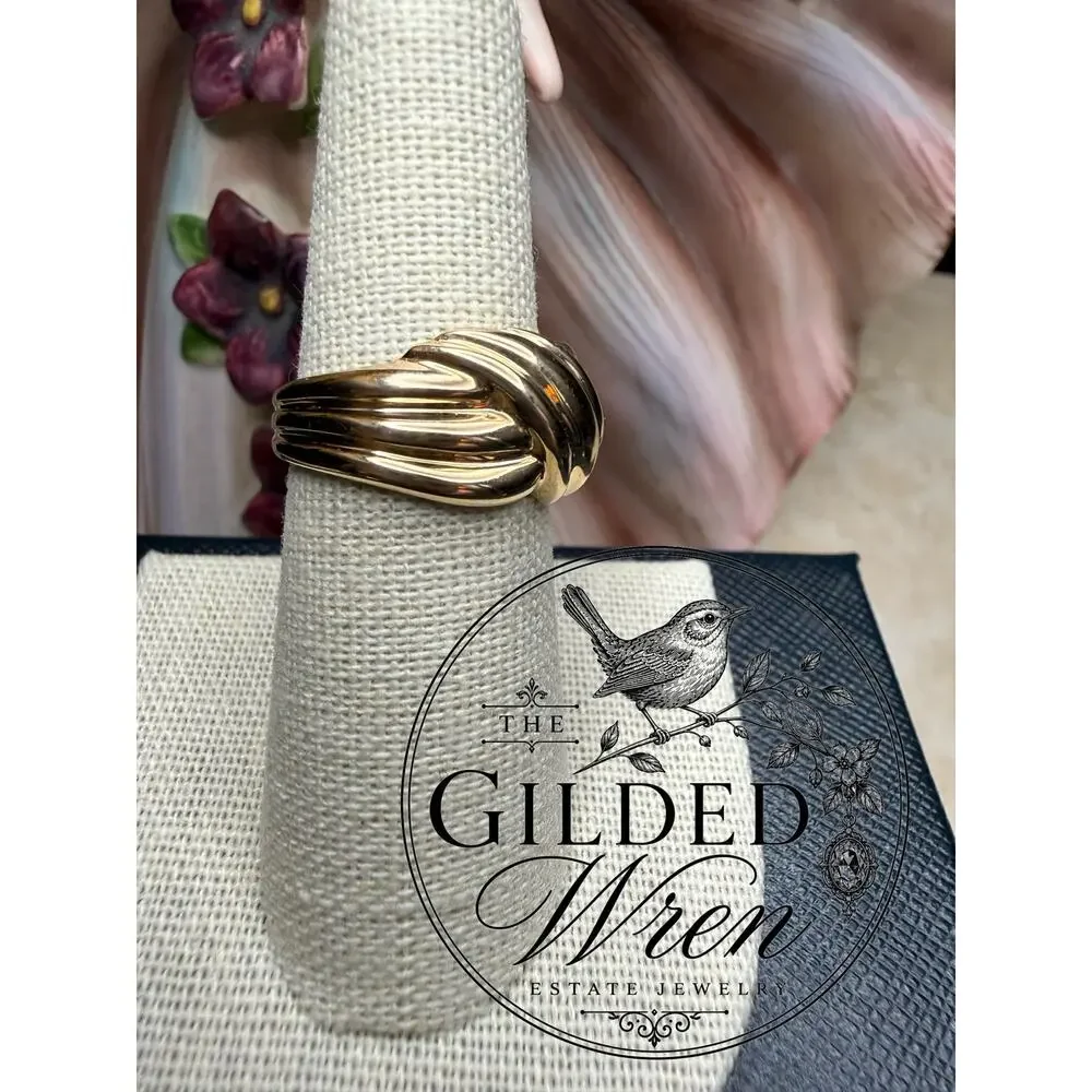 Vintage 10K Yellow Gold Ribbed Knot Ring Size 7 Heavy Statement Estate 4.72g
